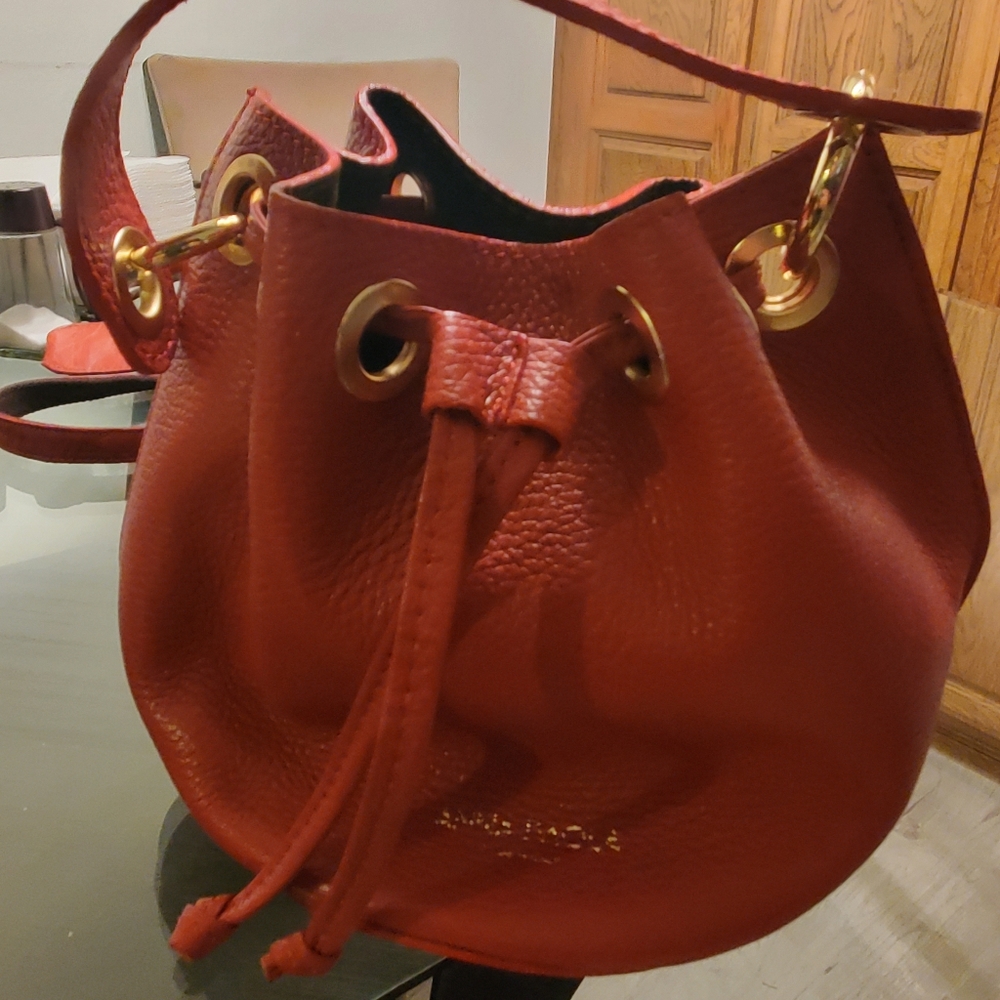 Anna Paola Small Italian Leather Pebbled Bucket Bag